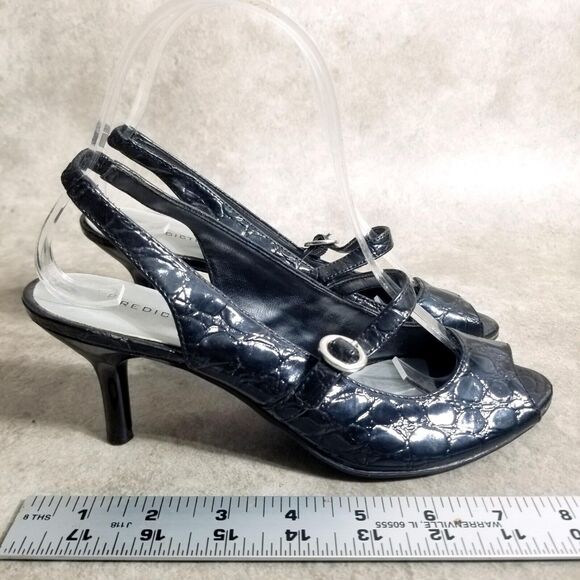 Predictions Womens 70965 Size 6 Black Croc Print Slip On Peep Toe Slingback Heel - Picture 7 of 10